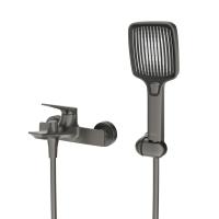 Смеситель для ванны и душа в комплекте с ручным душем, шлангом и держателем LINER-VD-GM оружейная сталь   Cezares