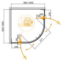 Душевой уголок, радиальный, R-550.          SLIDER-R-2-90/100-C-NERO (900-1000)x(900-1000)x1950 Cezares