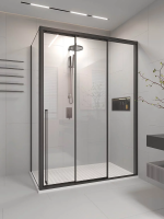 Душевой угол раздвижной 1600х800x2000 цвет профиля Чёрный матовый стекло прозрачное PR3/R-SP-16080-01-B-C4 Premium Veconi