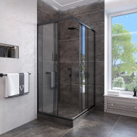 Душевой угол раздвижной прямоугольный RV113B-80-01-C4 800x800x1850 Цвет профиля Чёрный Стекло Прозрачное Veconi