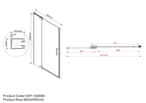 Душевая дверь Extra VDP-1E8090CLB 800/900х2000 цвет черный стекло прозрачное Vincea