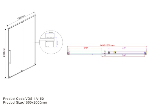 Душевая дверь Arno VPS-1A150CL 1500x2000 цвет хром стекло прозрачное Vincea