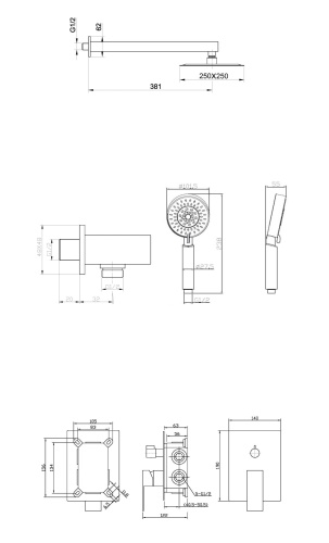 Душевой набор (Встраиваемый смеситель для душа с переключателем на два выхода, верхний душ 25 см, ручной душ со шлангом, штуцером и держателем), хром ANCONA-DSET-CRM BELBAGNO