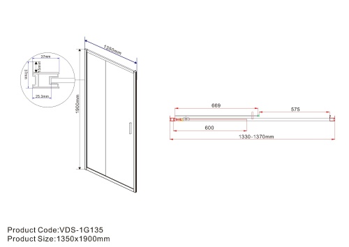 Душевая дверь Garda VDS-1G135CL 1350х1900 цвет хром стекло прозрачное Vincea