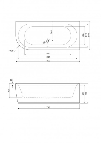 Акриловая ванна угловая правосторонняя METAURO CORNER-180-80-40-R-W37 1800x800x400 CEZARES
